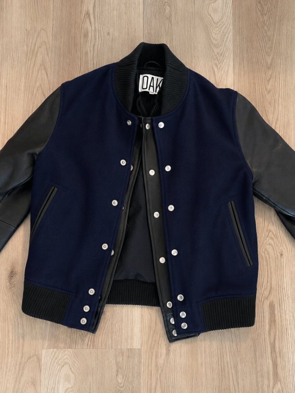 OAK Men's varsity bomber jacket leather wool cotton